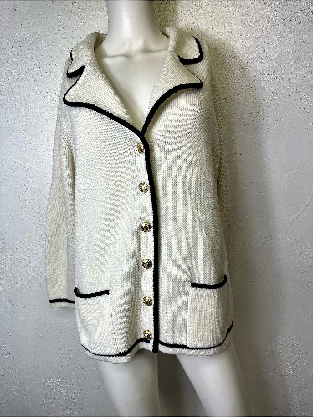Unbranded Vintage-Style Knit Jacket/Cardigan Cream Colored Button Down